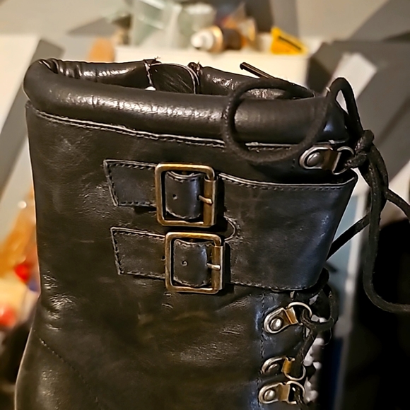 New Designer Aldo Stallion High Heel Combat Boots, Sz 8, Black Genuine Leather - Picture 7 of 12